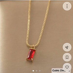 Gold Necklace with Red Rectangular Gem Pendant